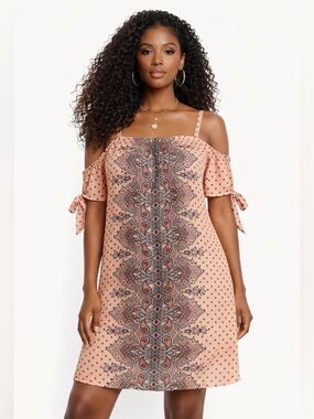 Luxology Peach Paisley Dress Boho Adjustable Shoulder Straps Vacation Size 20